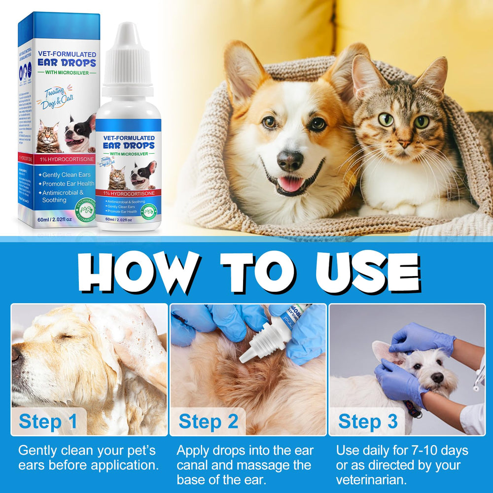 Akareni ear drops label close-up highlights 1% hydrocortisone for itch relief.