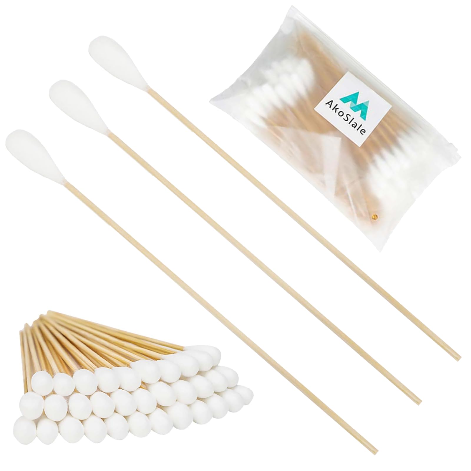 AkoSlale 7inch-extra-long-cotton-swabs packaged for deep cleaning and precision detailing.