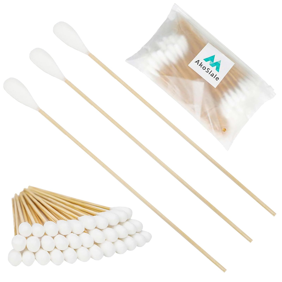 AkoSlale 7inch-extra-long-cotton-swabs packaged for deep cleaning and precision detailing.