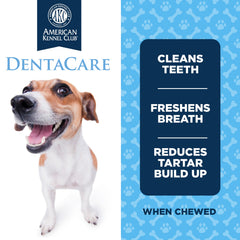 AKC Dentacare chewy-x-shape dental sticks provide teeth cleaning action during chewing.