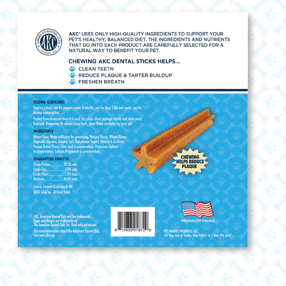 American Kennel Club Dentacare enjoyable dog treat time encourages regular dental care.