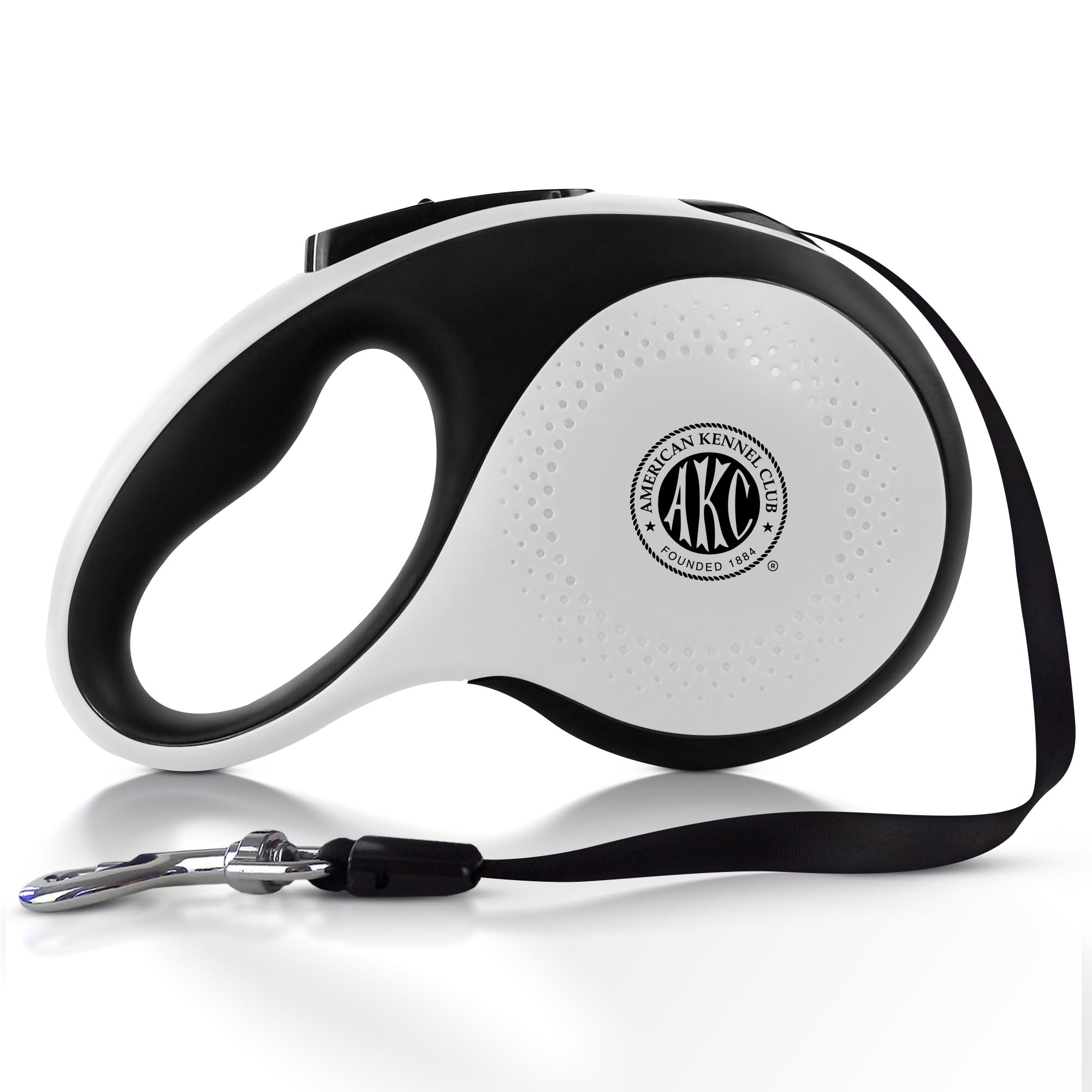 American Kennel Club retractable leash with 16.4 ft length and locked brake for controlled walks.