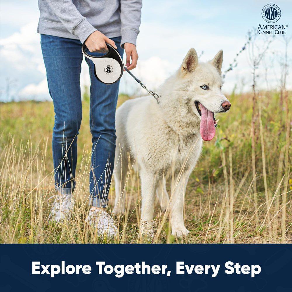 American Kennel Club retractable leash supports dogs up to 110 lbs for versatile daily walks.