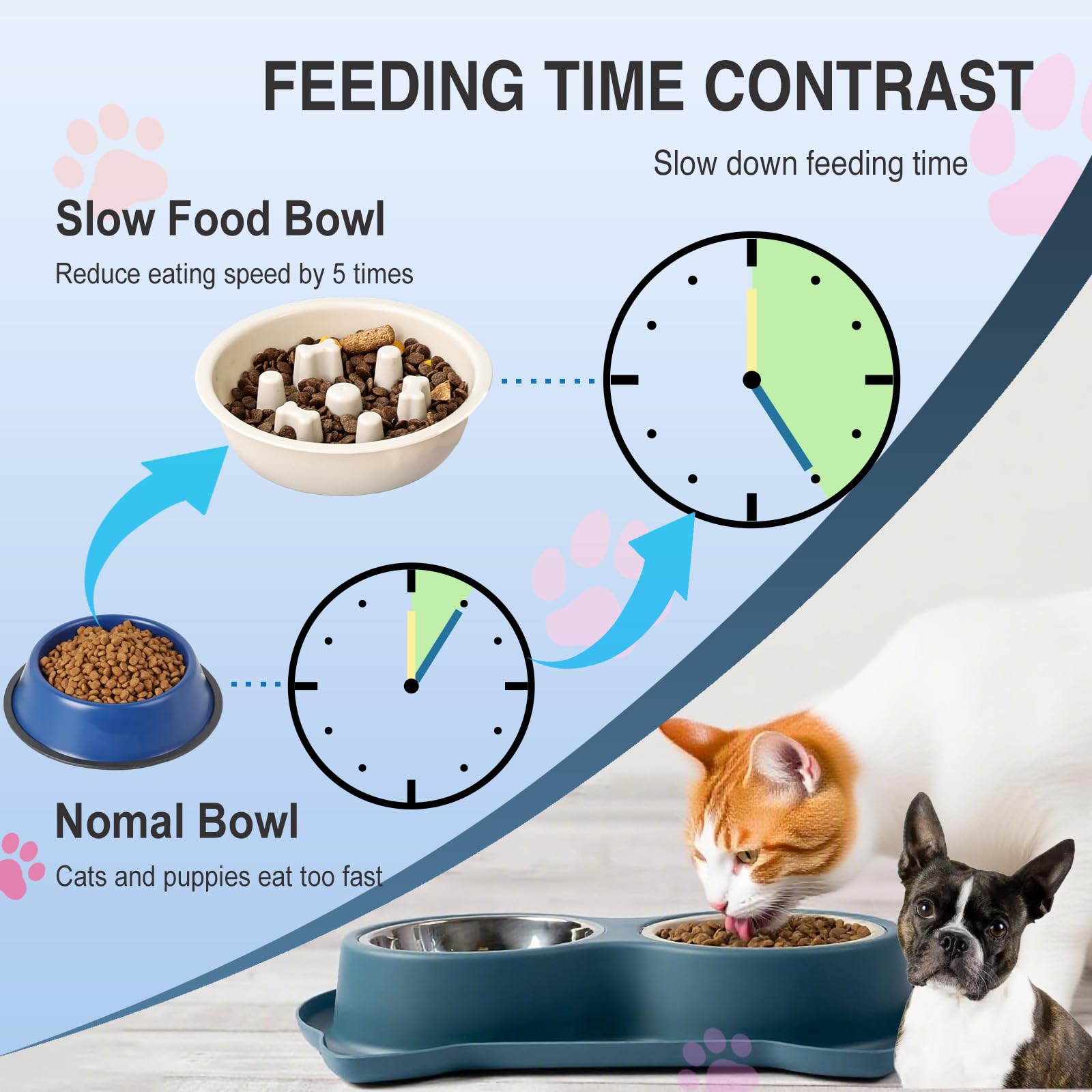 AKEISHE 3-in-1 stainless dish supports dry food, wet food, and water