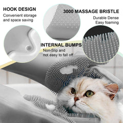 AKEISHE dog washing gloves during bath time offer dual action deshedding and cleansing.