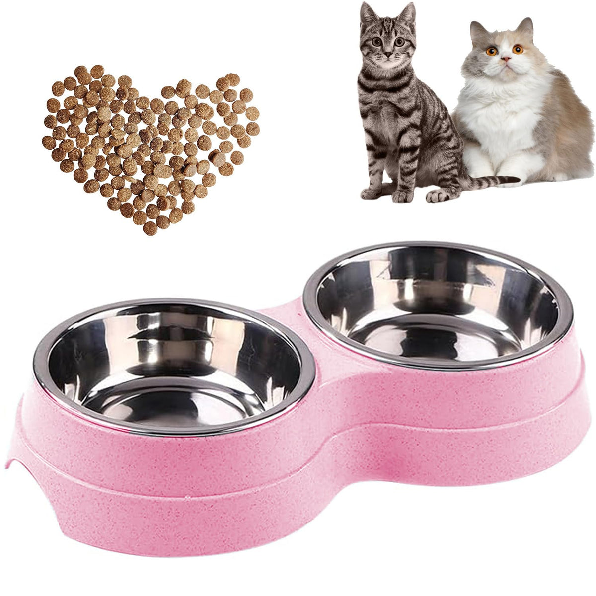 AKEISHE Double Cat Food Bowl pink side view shows detachable bowls for easy cleaning