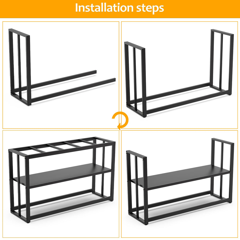 Akenow 55-75 gallon fish tank stand assembly steps image conveys easy setup.