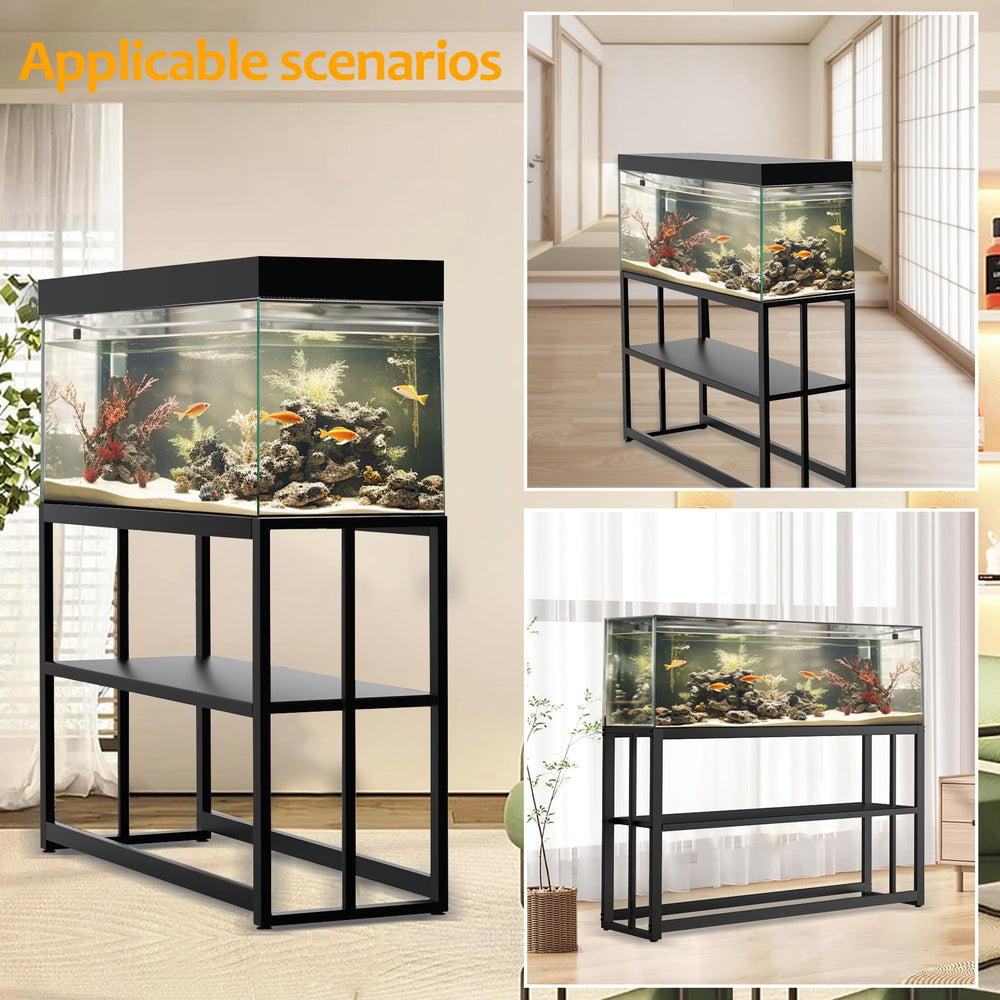 Akenow 55-75 gallon fish tank stand compact dimensions fit home or office spaces.