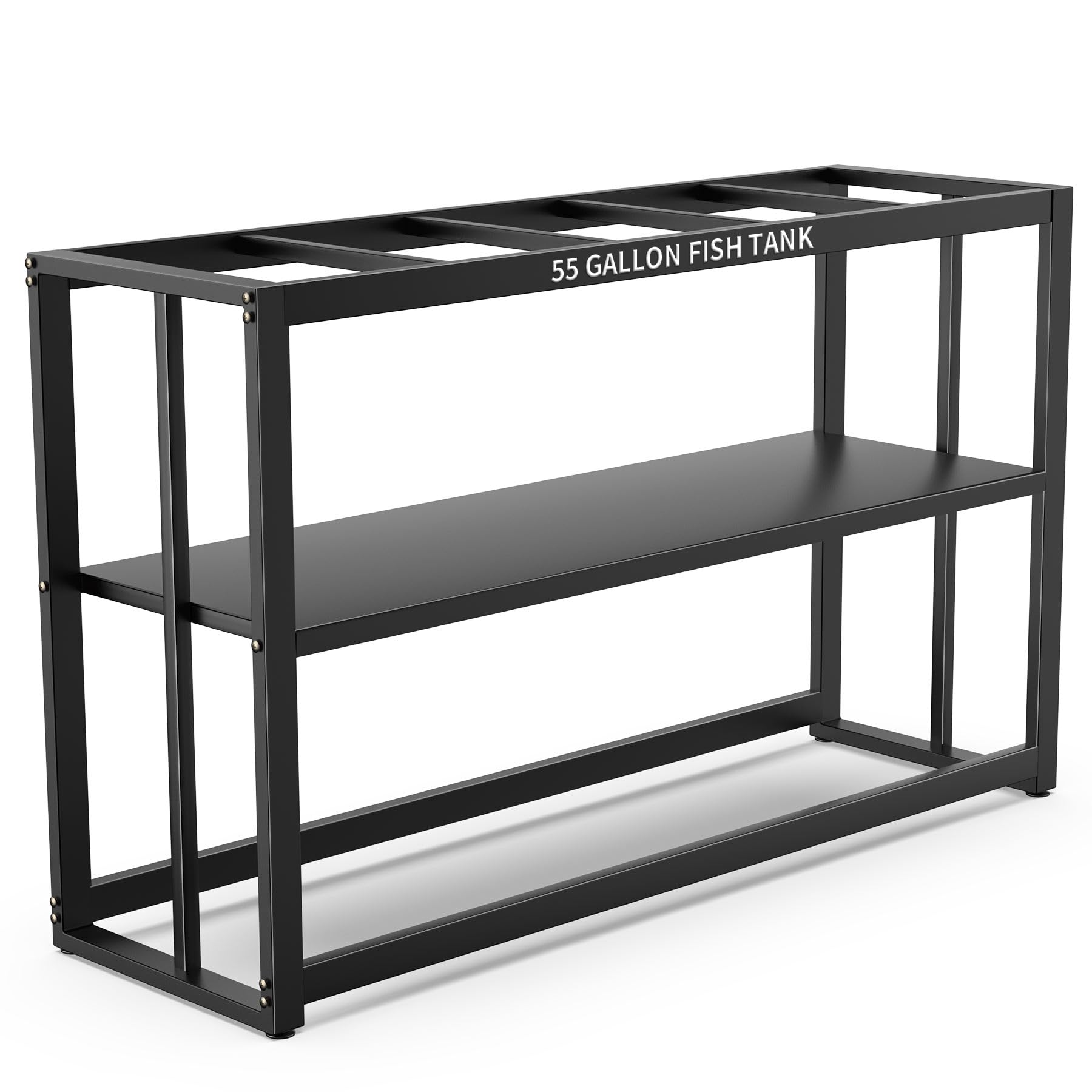 Akenow 55-75 gallon fish tank stand front view shows sturdy black metal design for reliable tank support.