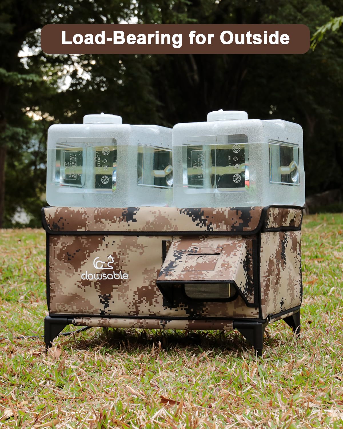 Akentio elevated feet weatherproof design keeps shelter off ground and protects from moisture.