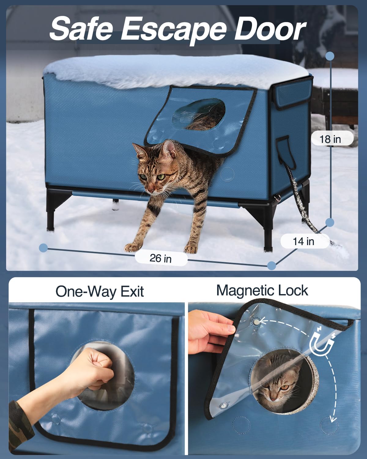 Akentio heated cat house elevated shelter provides durable winter refuge.