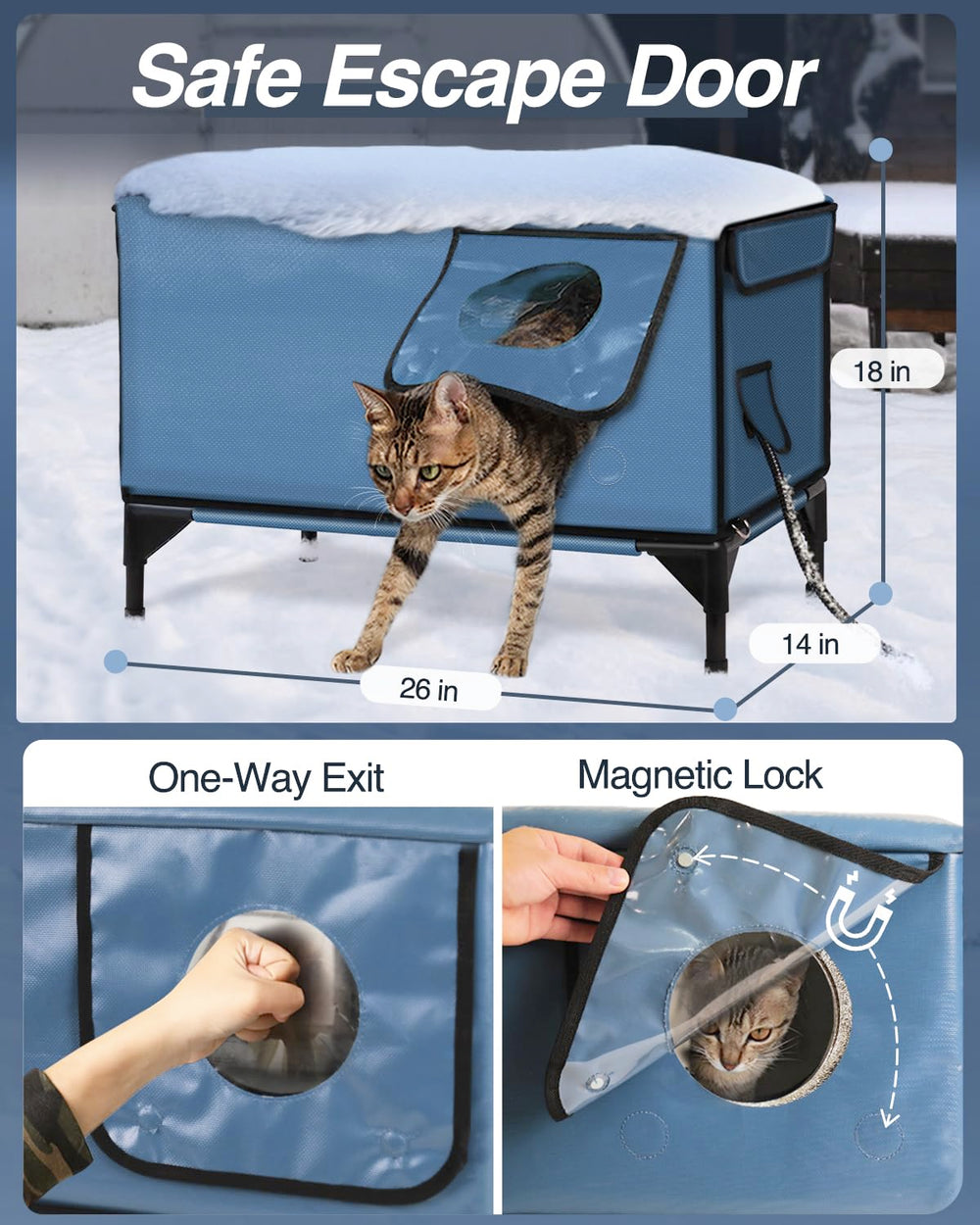 Akentio heated cat house elevated shelter provides durable winter refuge.