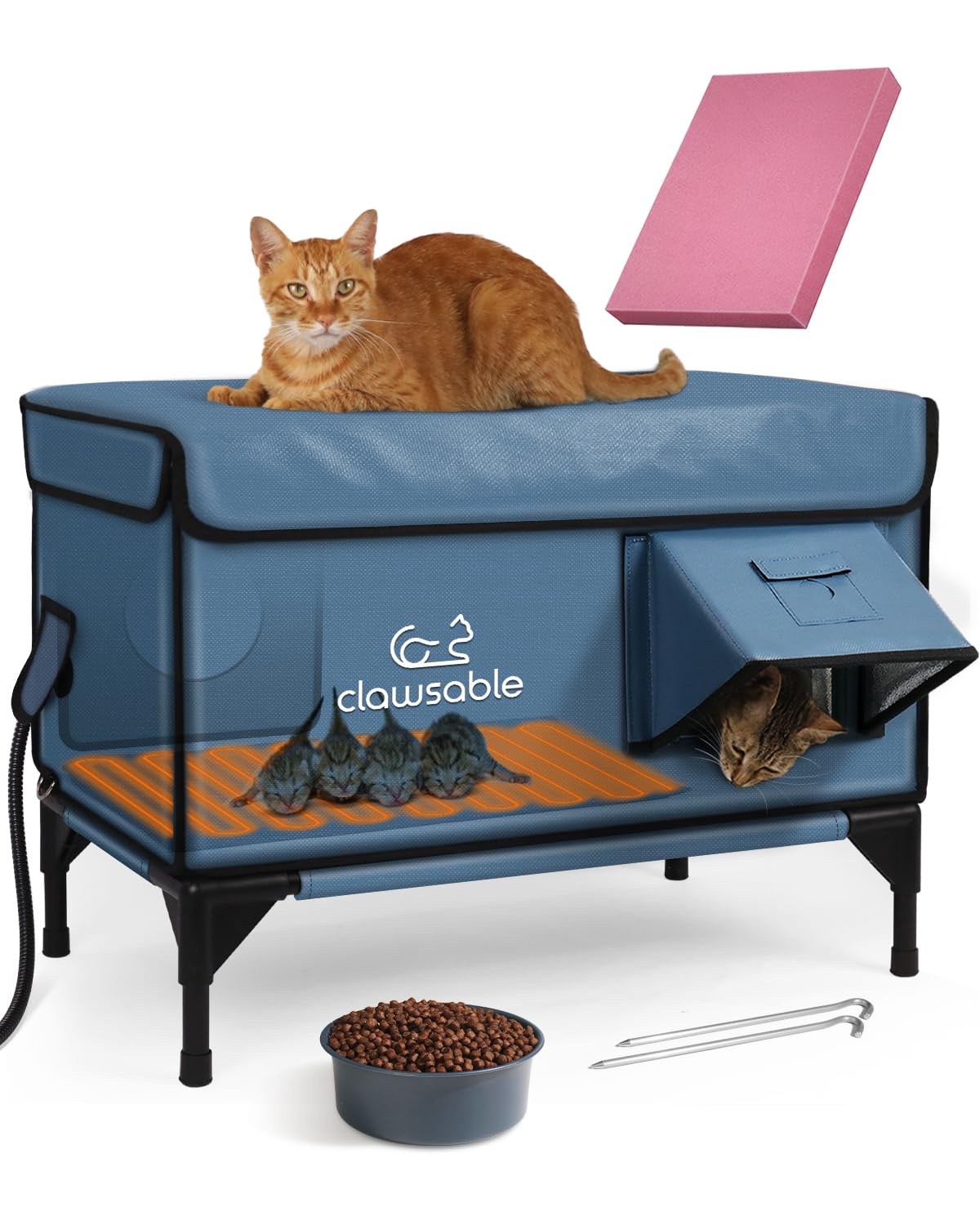 Akentio heated cat house exterior foam panel maintains warmth for outdoor cats during winter.