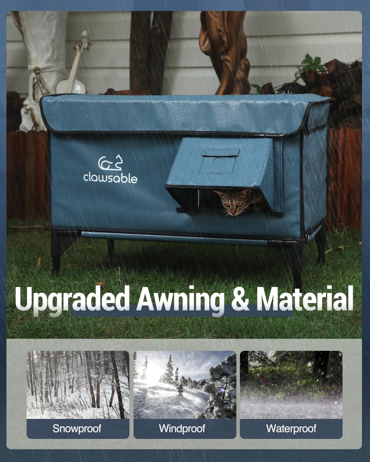 Akentio heated cat house lift-top roof enables easy cleaning and adds weather protection.