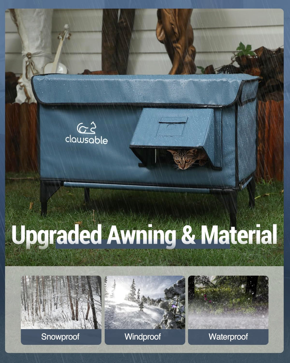 Akentio heated cat house lift-top roof enables easy cleaning and adds weather protection.