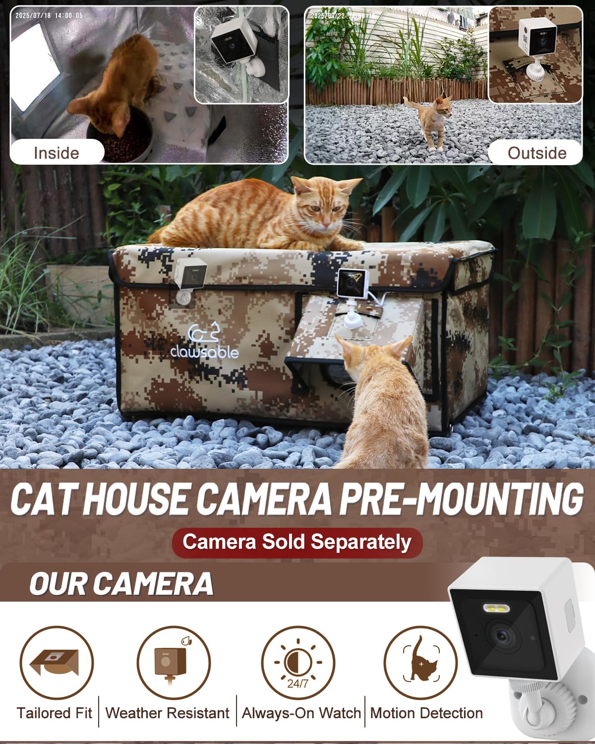 Akentio insulated cat house outside with two doors offers versatile access for cats.