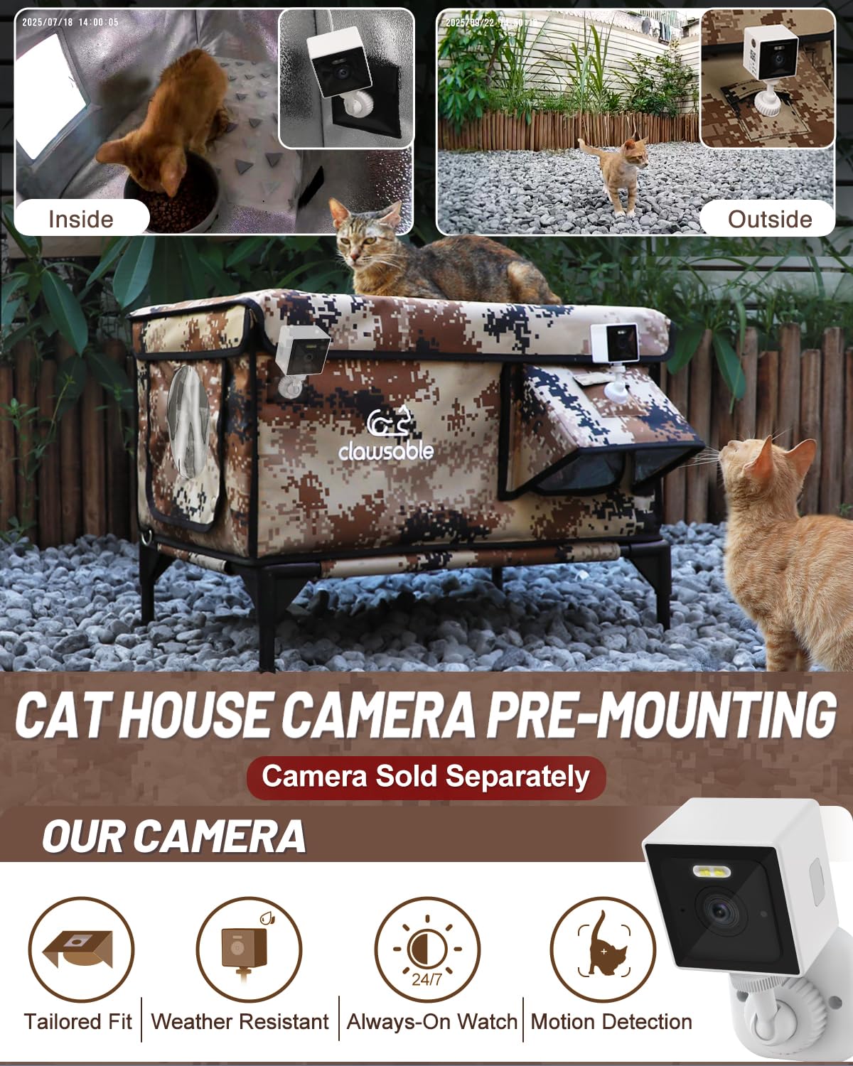 Akentio two-door feral cat shelter highlighting escape door and observation window for safe outdoor living.