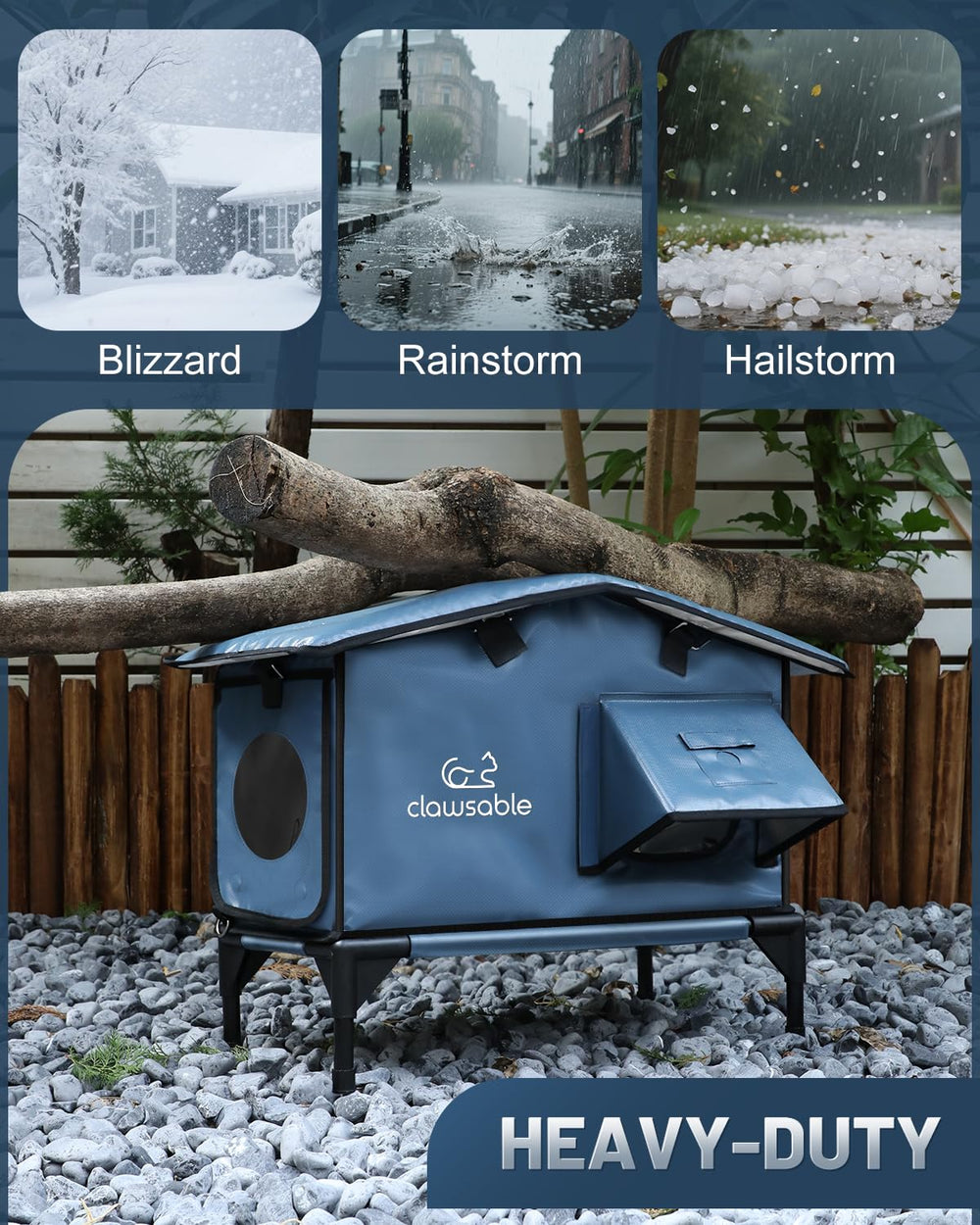 Akentio waterproof fabric shields shelter from heavy rain and snow.