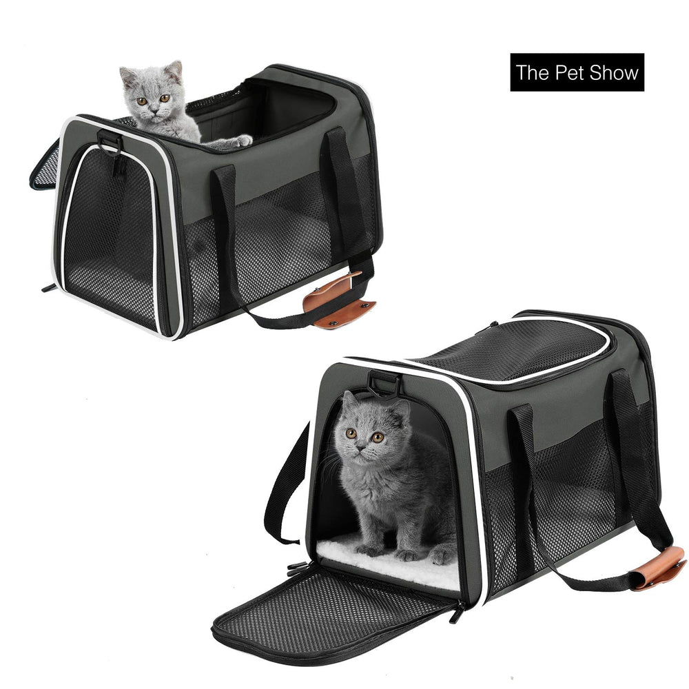 Akinerri pet carrier dual-entrances allow easy access from top or side.