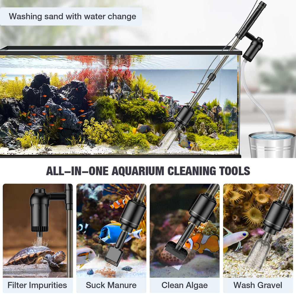 AKKEE aquarium vacuum 18W motor delivers strong suction for fast cleaning.
