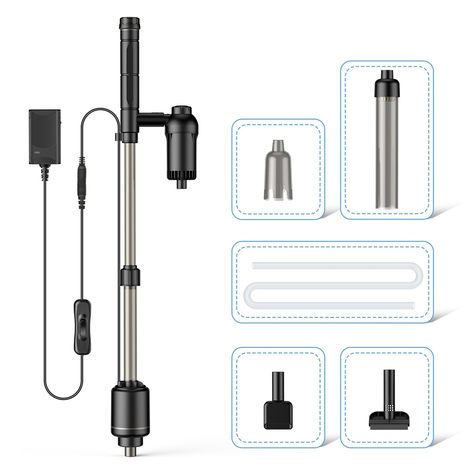 AKKEE aquarium vacuum assembly shows easy setup for quick use.