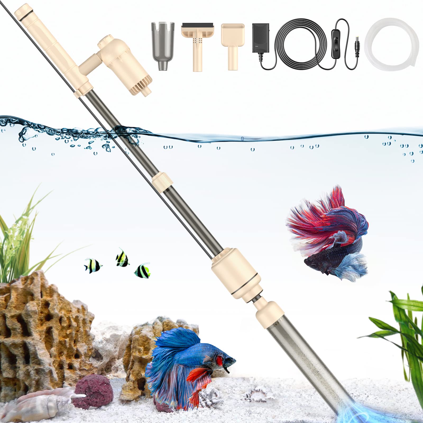 AKKEE Aquarium Vacuum Cleaner 18W motor delivers strong gravel cleaning and rapid water changes
