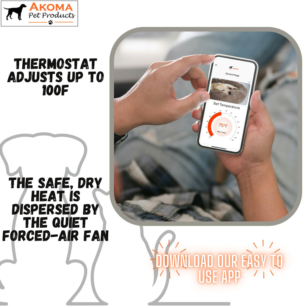 Akoma Hound Heater thermostatic control enables remote temperature adjustments.