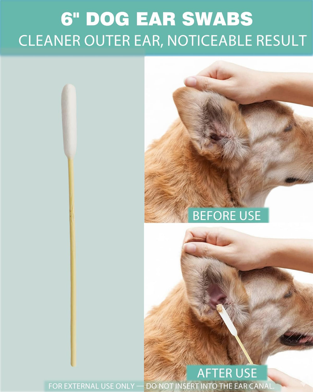 AkoSlale dog ear swabs with bamboo handle for safe, steady cleaning