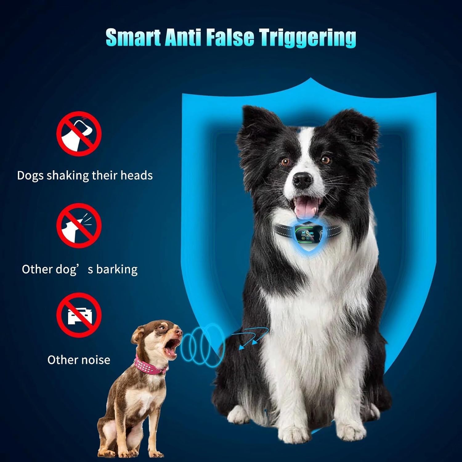 AKUVU dog bark collar night reflective belt enhancing visibility during walks.