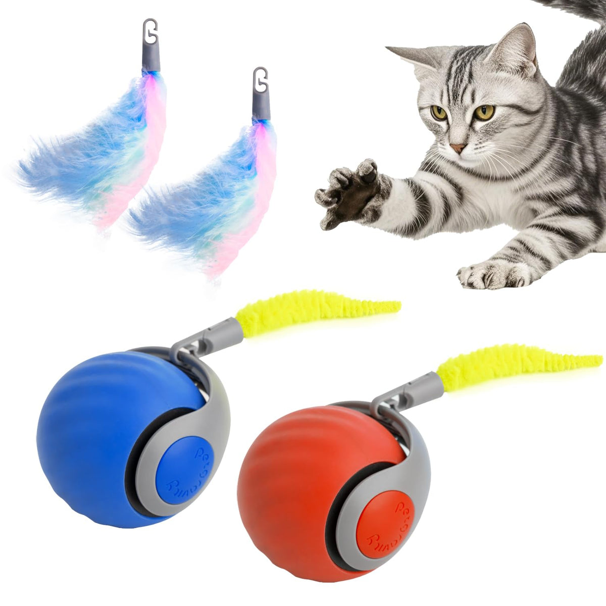 AKYHHE Speedy Cat Tail Toy 2.0 ball on table demonstrates interactive play for indoor cats