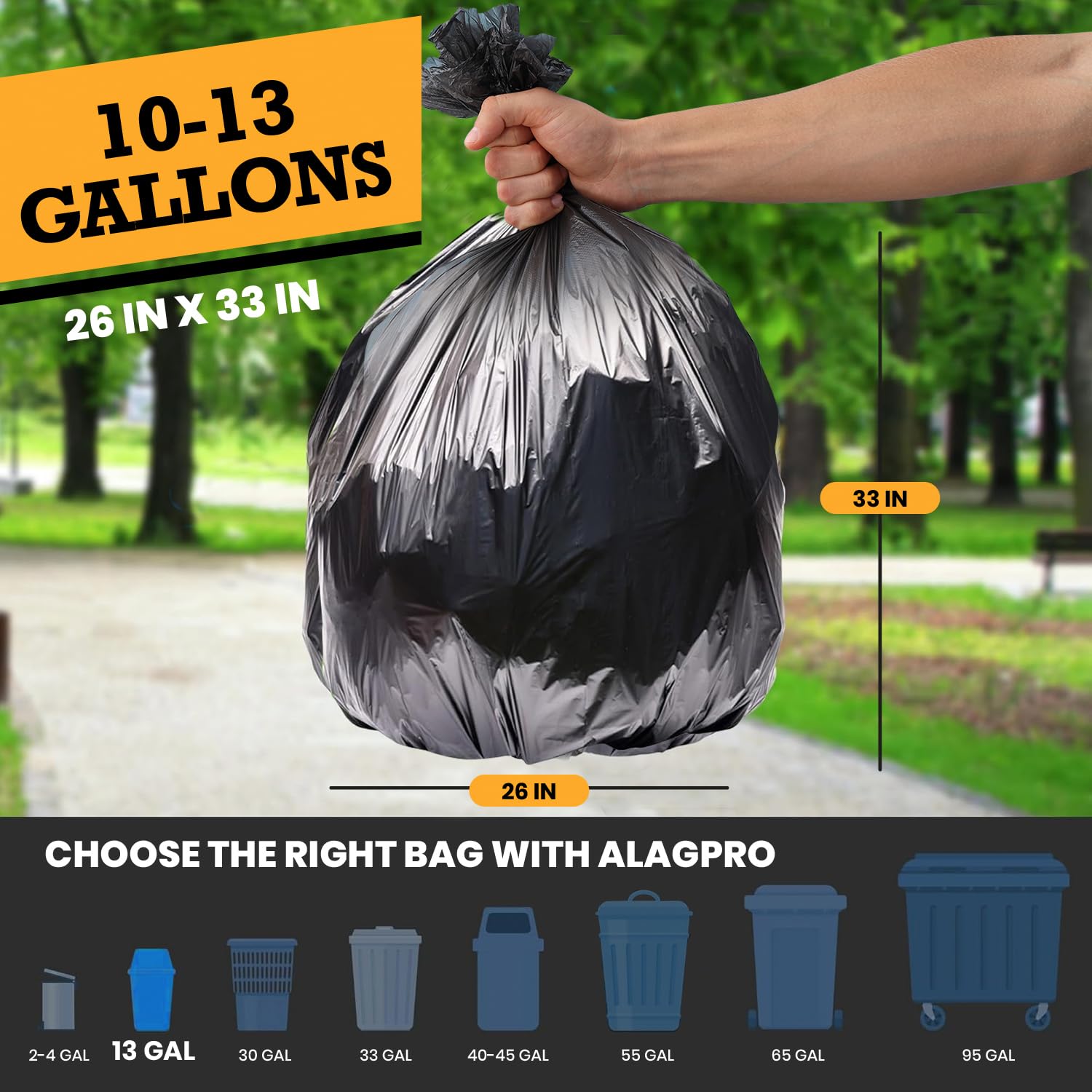 ALAGPRO heavy-duty bags on a roll, ideal for high-traffic outdoor areas