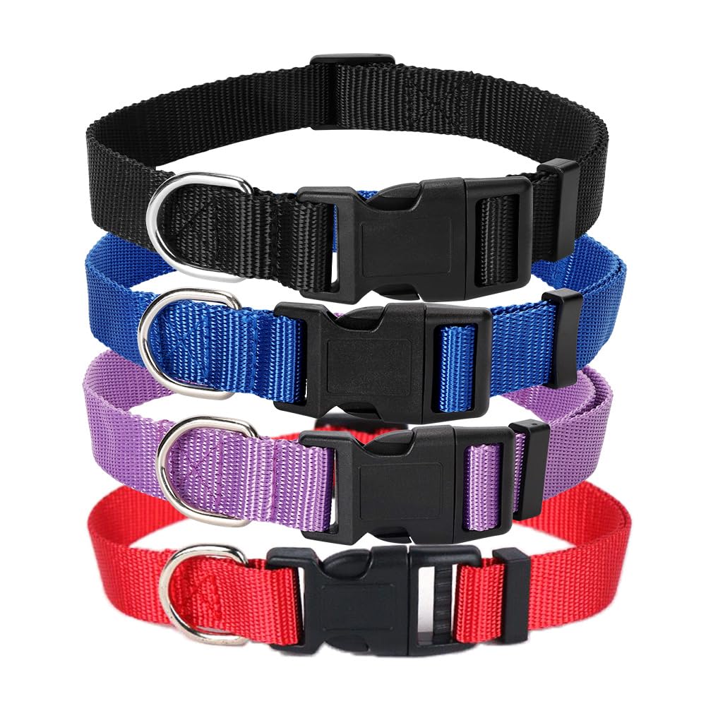Alainzeo four-pack nylon dog collars in black, soft and durable for daily walks.