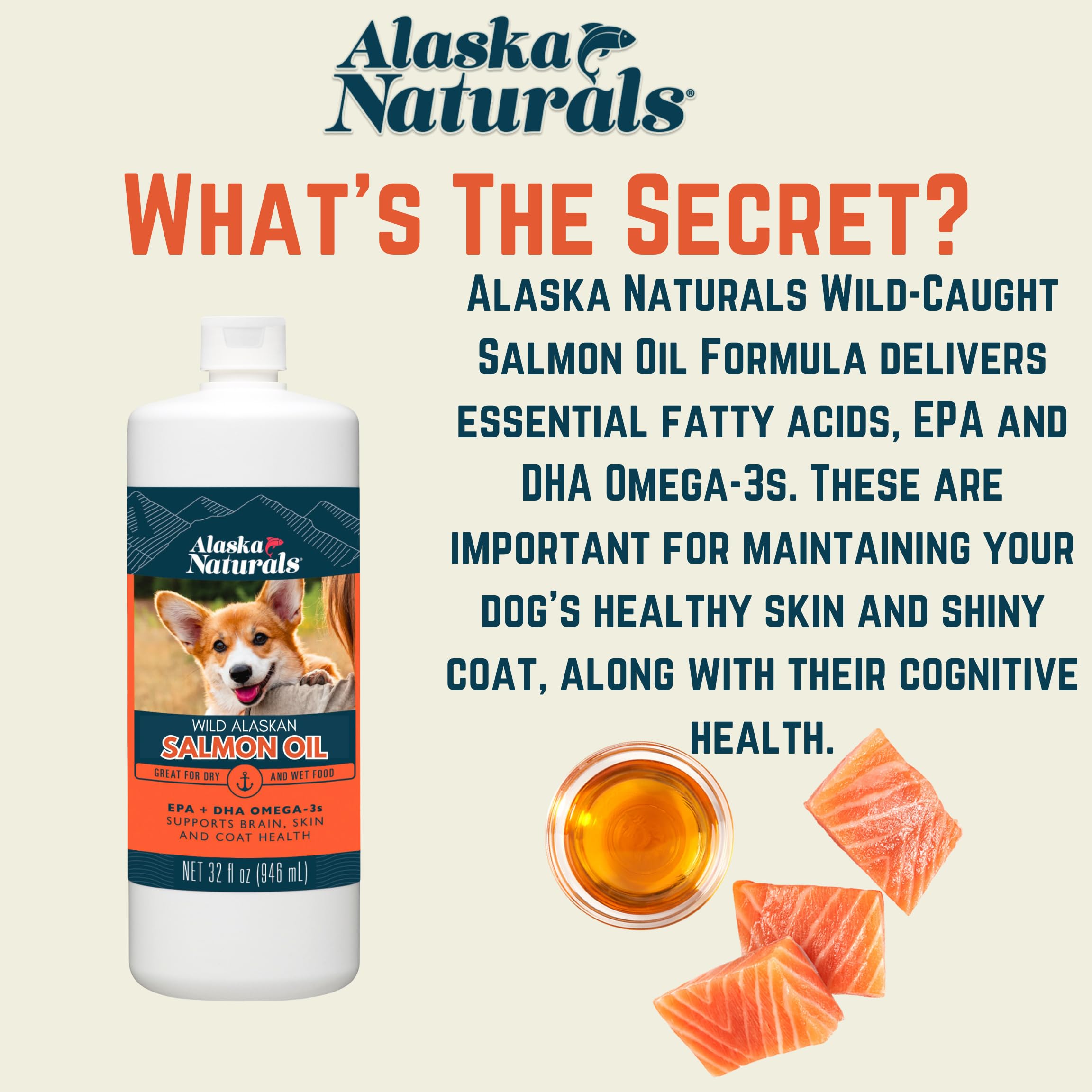 Alaska Naturals salmon oil added to dog mealtime for coat and skin benefits.