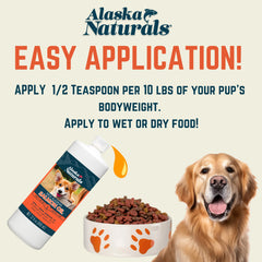 Alaska Naturals salmon oil label highlights USA-made production and clean ingredients.