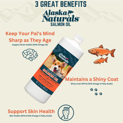 Alaska Naturals wild salmon oil pour shows easy dosing during meals.