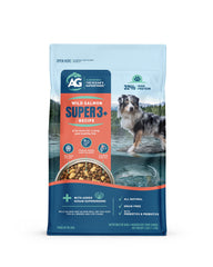 Alaskan Gold Super3+ salmon kibble in a bowl promotes balanced nutrition and coat health