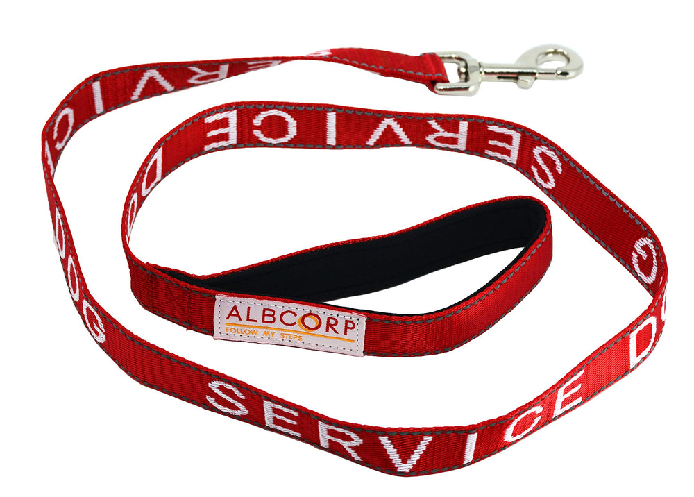 ALBCORP service dog leash embroidered red with reflector enhances nighttime visibility during walks.