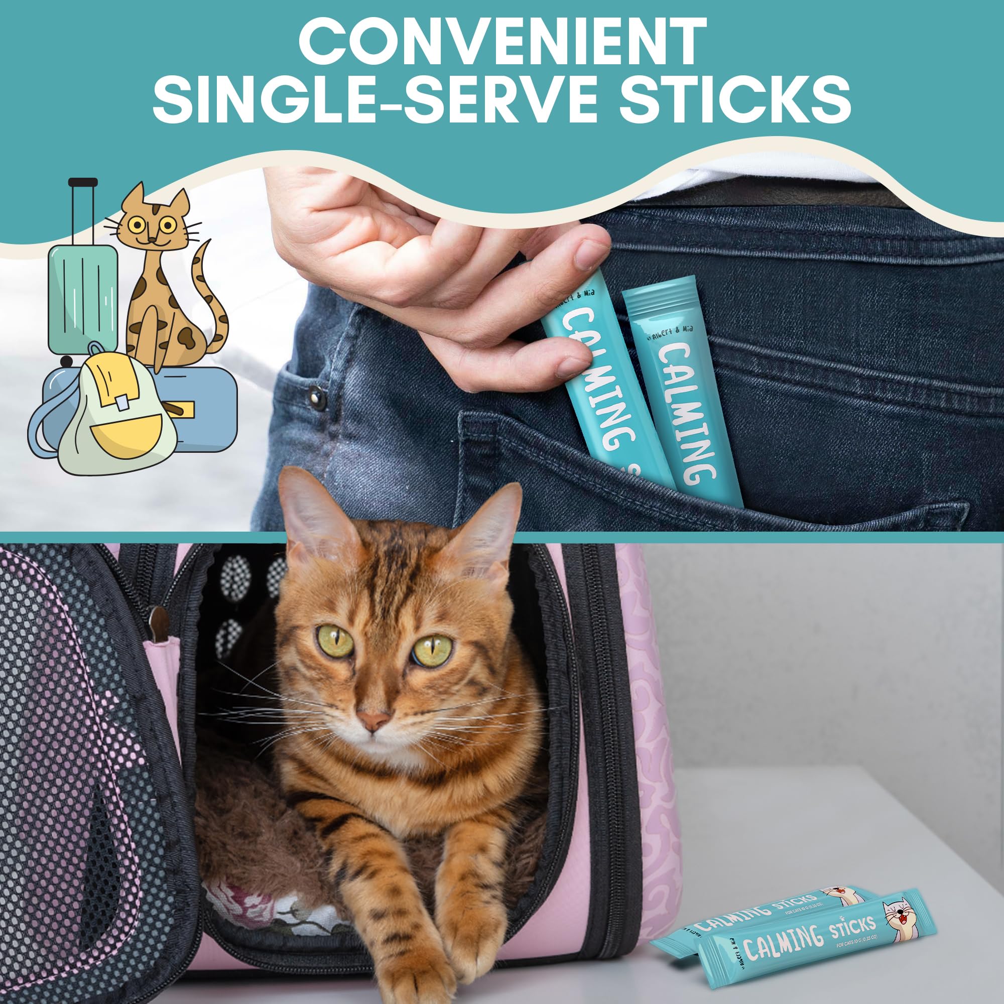 Car ride snack from ALBERT & MIA helps smooth transport for cats.