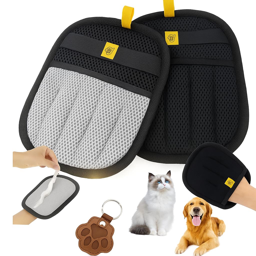 Aleena Reusable Pet Hair Removal Glove in dry-cleaning action for quick fur pickup