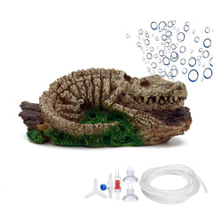 ALEGI Dinosaur Bubbler front view shows vivid motion in a clean aquarium.