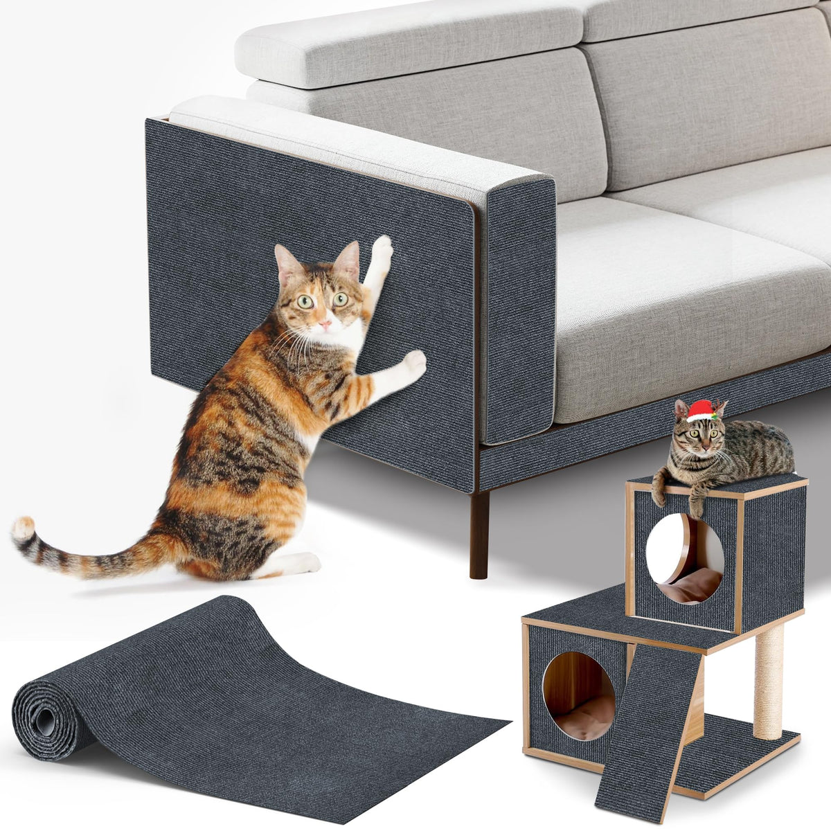 ALEIFLE cat scratching mat adhesive-back closeup on dark grey surface protects furniture