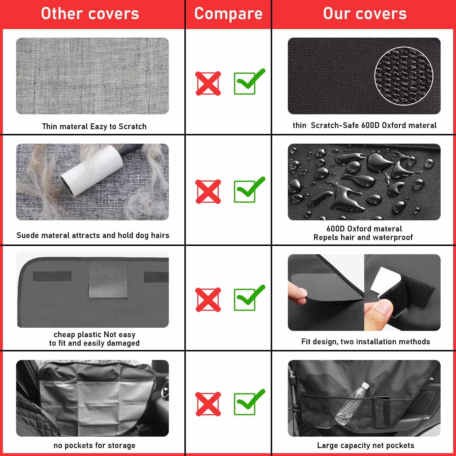 ALEIFLE car door protector mesh pockets hold snacks and toys for pets on trips.