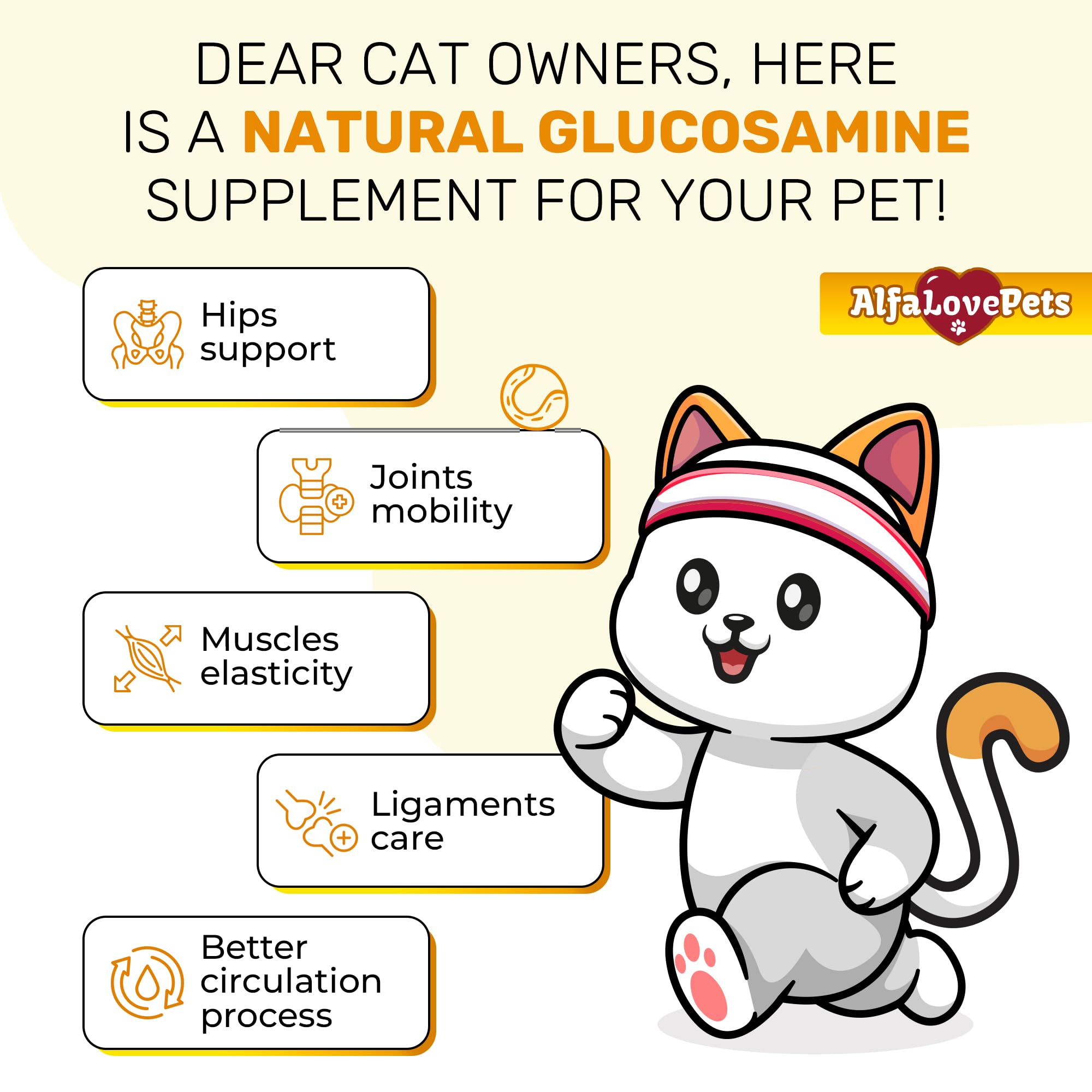Alfa Love Pets cat joint supplement pour enables mess-free portioning.
