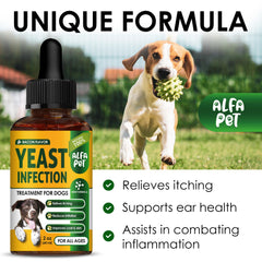 Alfa Pet yeast treatment liquid drops ready for easy dosing on dogs.