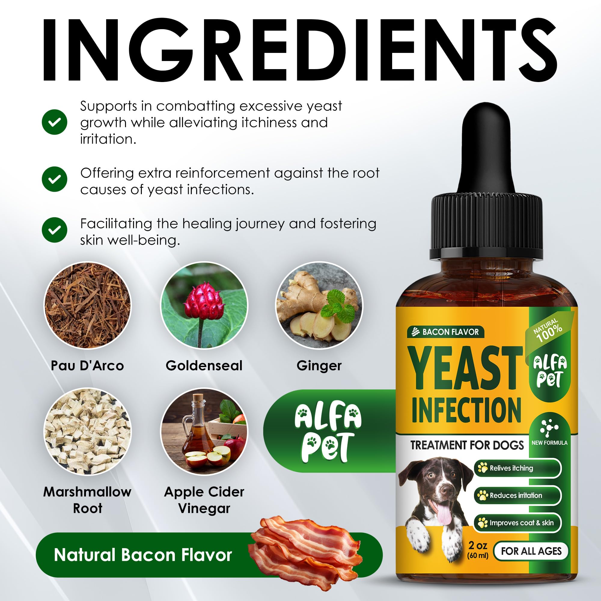 Natural ingredients such as Pau D'Arco and dandelion in Alfa Pet formula.