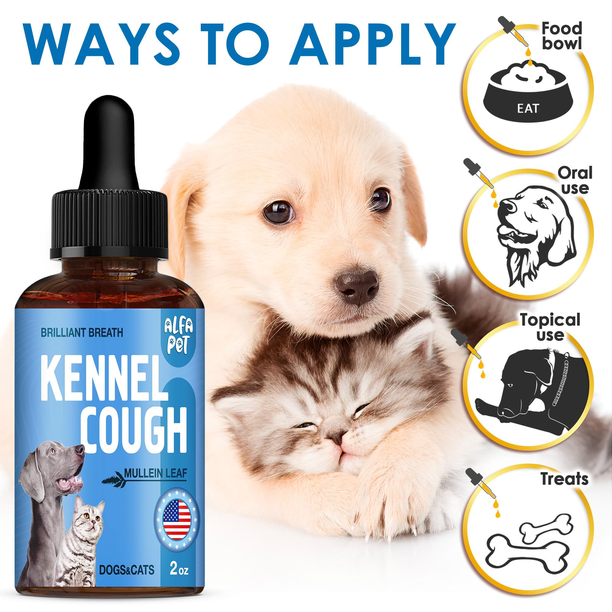 Alfa Pet dog cough liquid mullein-leaf focus indicates soothing respiratory discomfort potential.