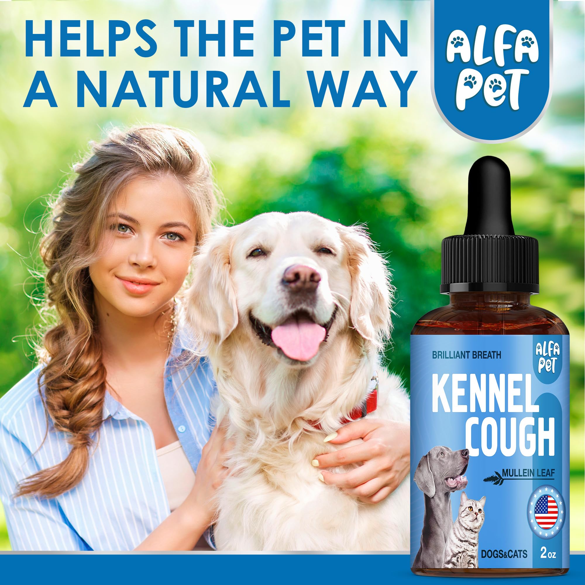 Alfa Pet dog cough liquid organic-ingredients close-up emphasizes chemical-free formulation for pets.