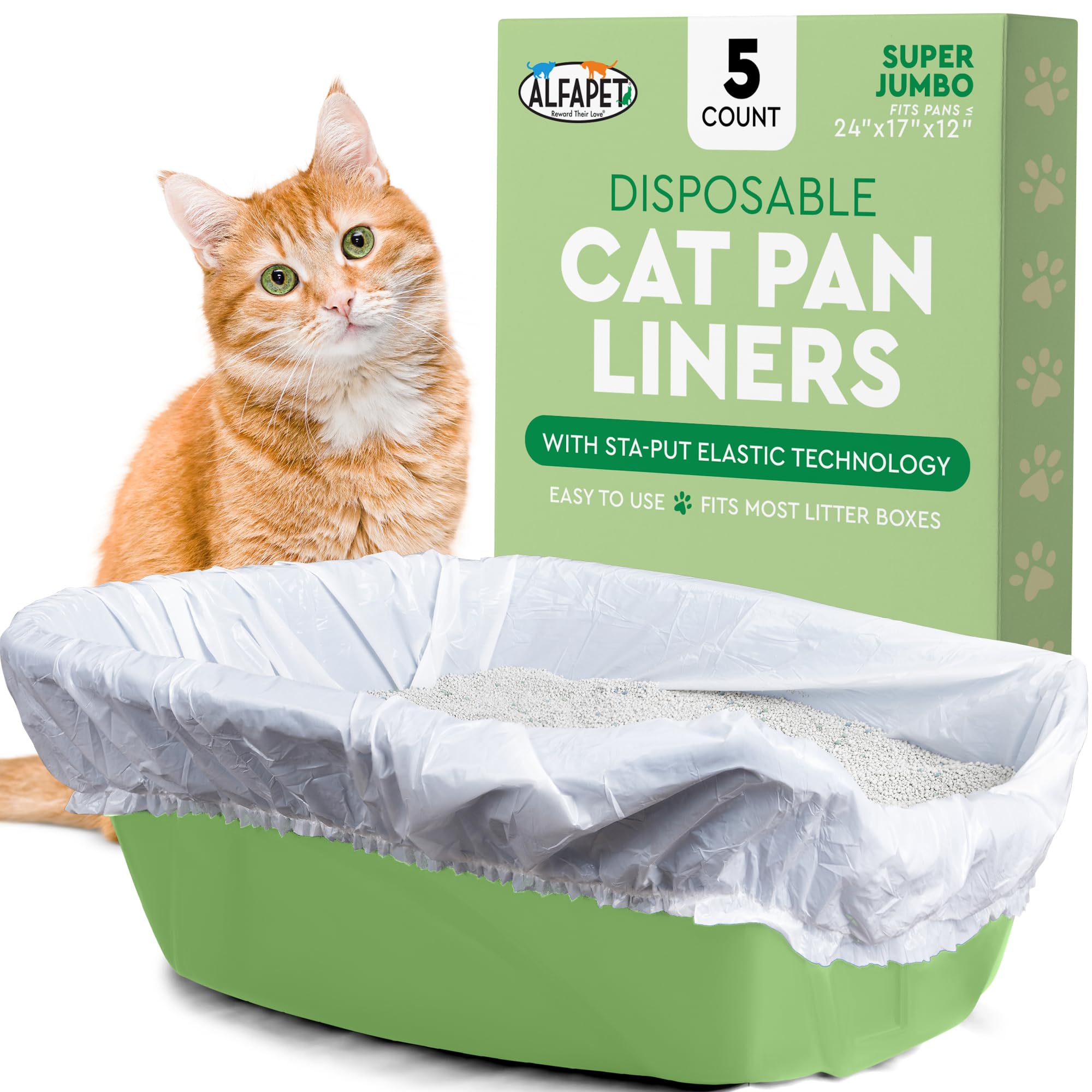 Alfapet elastic cat litter box liners secure-fit image showing large pan protection and easy cleanup