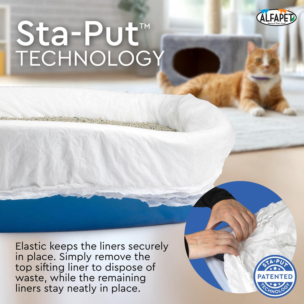Alfapet layered liners simplify sifting by guiding clean litter through each layer.