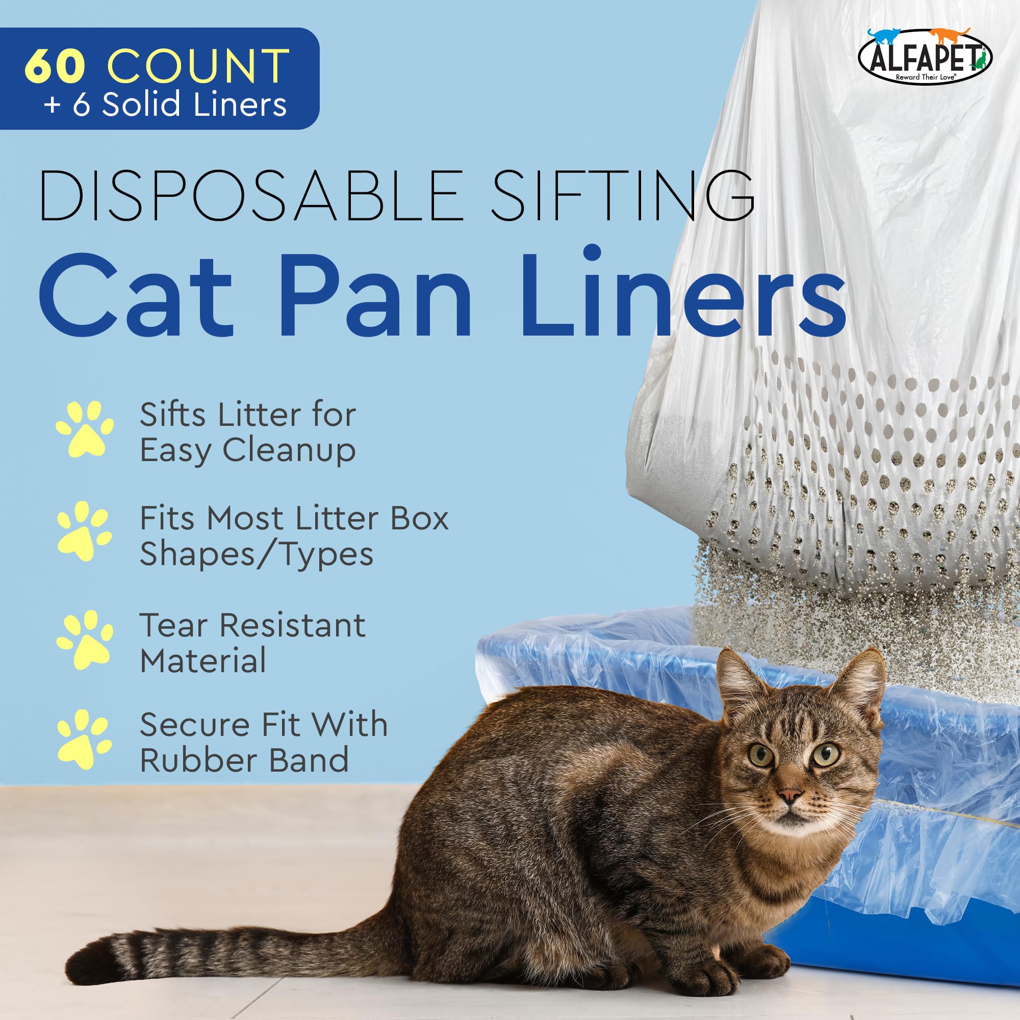 Alfapet Original Sifting Liners demonstrate tear-resistant bags for claw-prone cats.